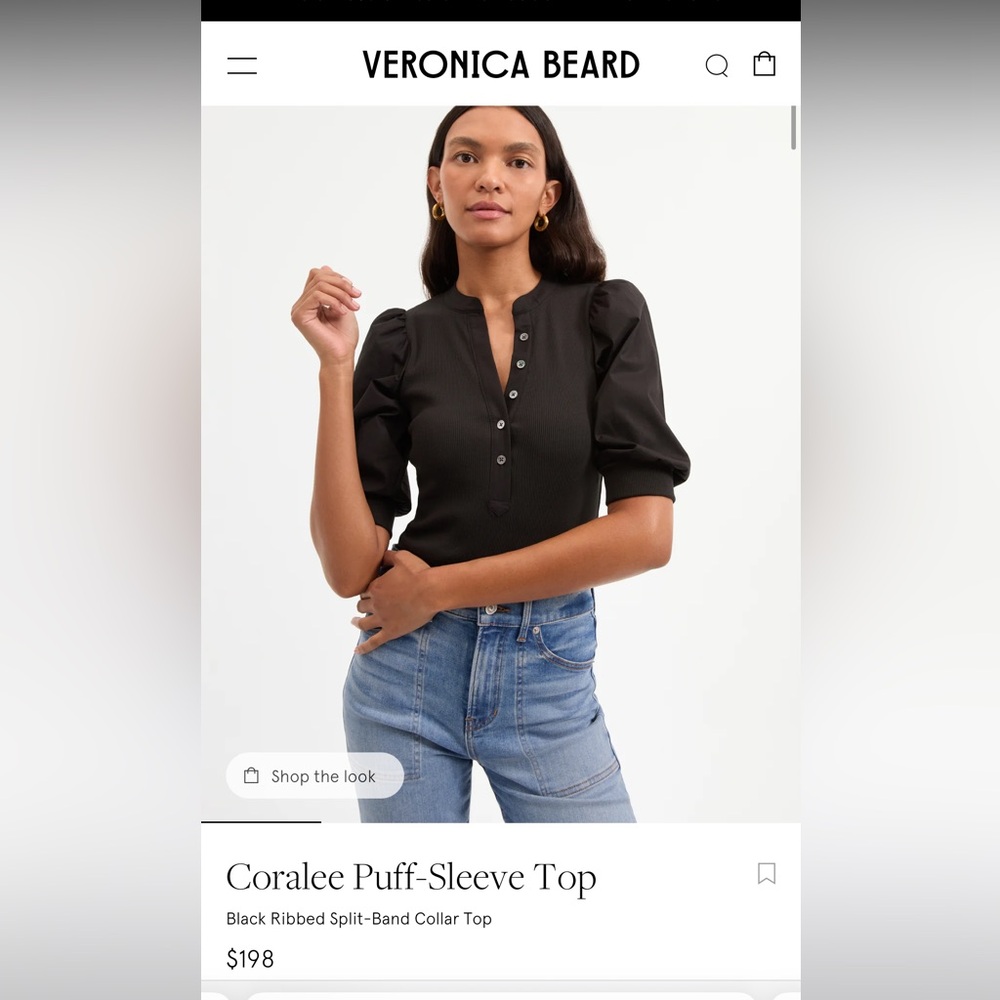 NWT Veronica Beard Coralee Black Puff-Sleeve Blouse